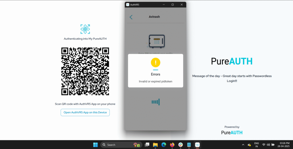 Invalid or Expired pidtoken